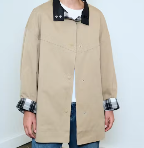 Beige Plaid-Trim Coat at Gitane boutique