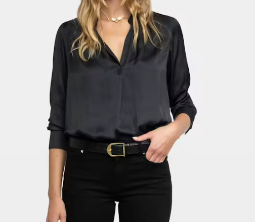 Black Satin Blouse at Gitane boutique