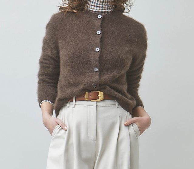 Brown Fuzzy Cardigan at Gitane boutique