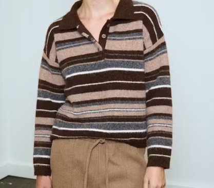 Brown Stripe Polo Sweater at Gitane boutique