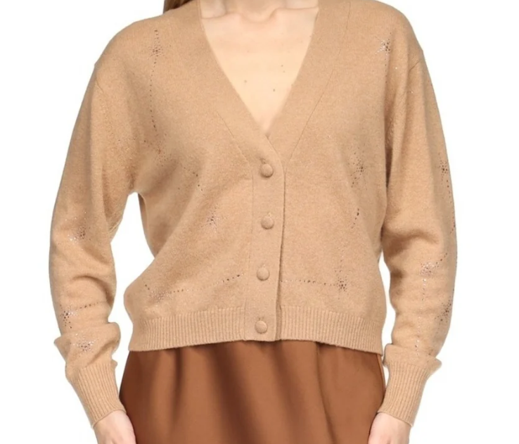 Camel Sparkle Cardigan at Gitane boutique