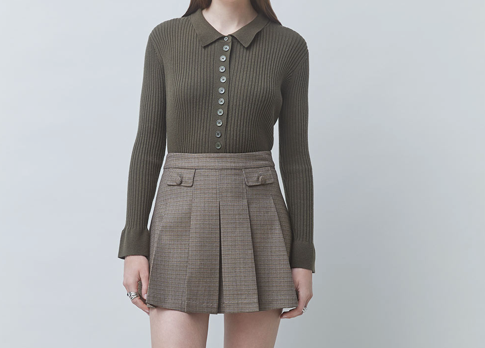 Olive Polo Knit Top at Gitane boutique