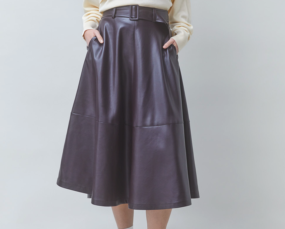 Purple Leather Midi Skirt at Gitane boutique