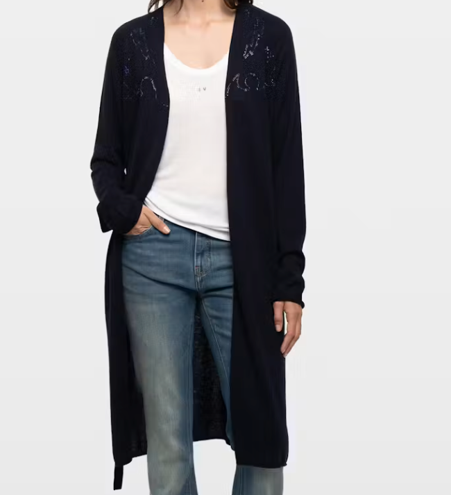 Navy Sequin Cardigan at Gitane boutique