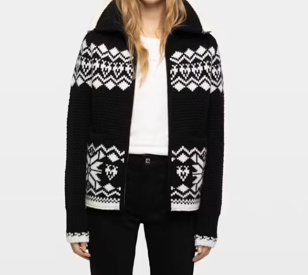 Black Fair Isle Zip Cardigan at Gitane boutique
