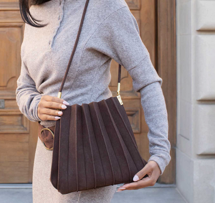 Pleated Suede Shoulder Bag at Gitane boutique