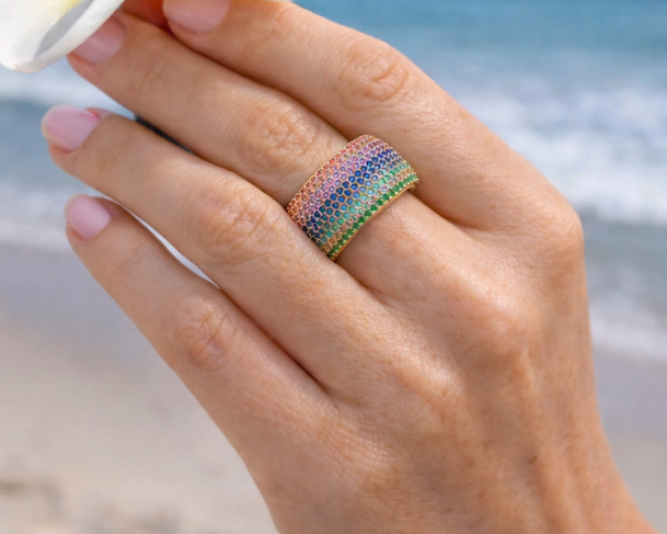 Rainbow Pavé Band Ring at Gitane boutique