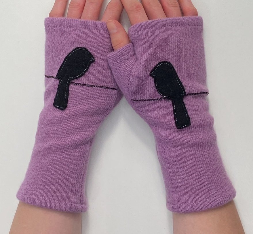 Lavender Bird Fingerless Gloves at Gitane boutique