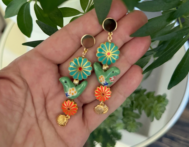 Floral Bird Dangle Earrings at Gitane boutique