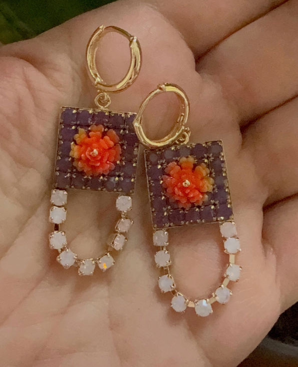 Purple Crystal Flower Drop Earrings at Gitane boutique
